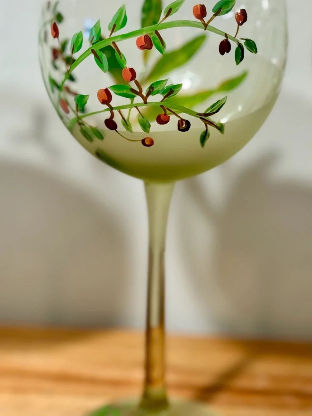 Vintage Frosted Hand-Painted Botanical Wine Glasses - Set of 4